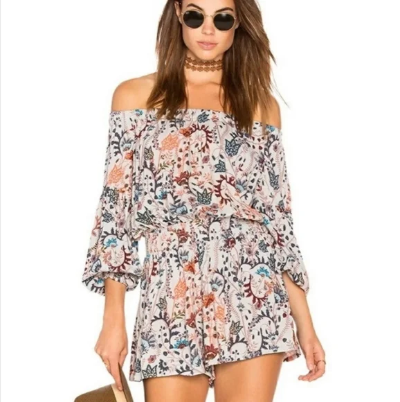 Free People "Pretty and Free" off the shoulder floral romper, size xs - Picture 1 of 10